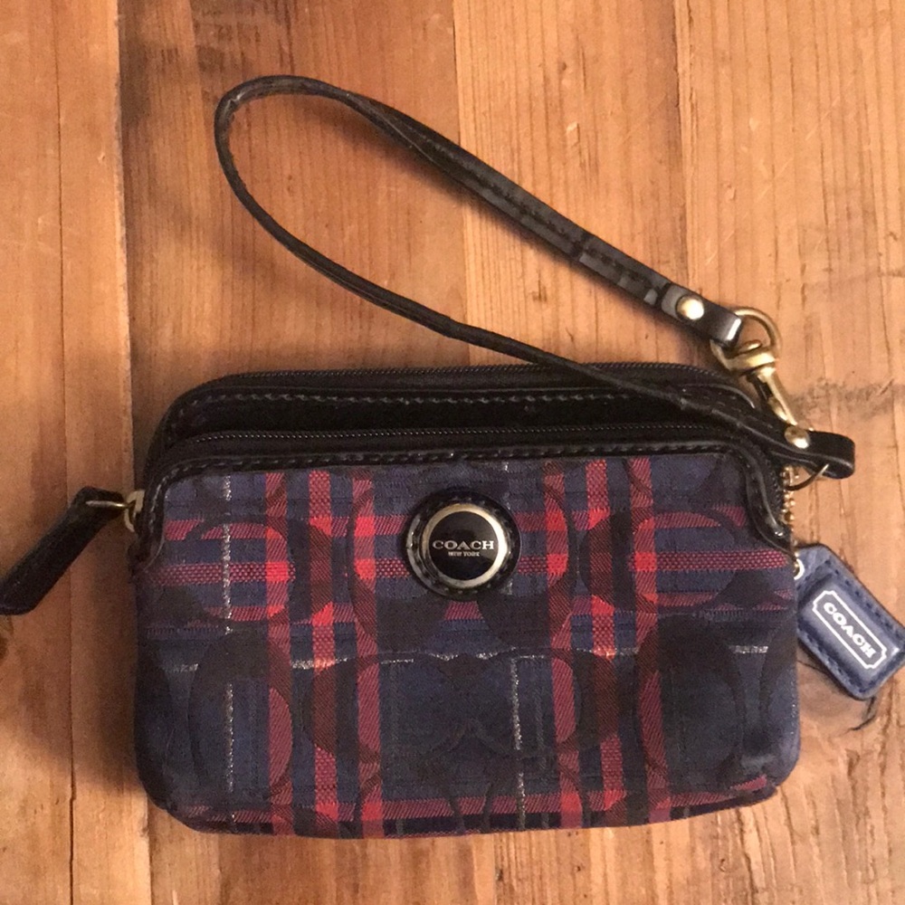 Coach Blue/Red Monogrammed “C” Pattern Wristlet - image 1